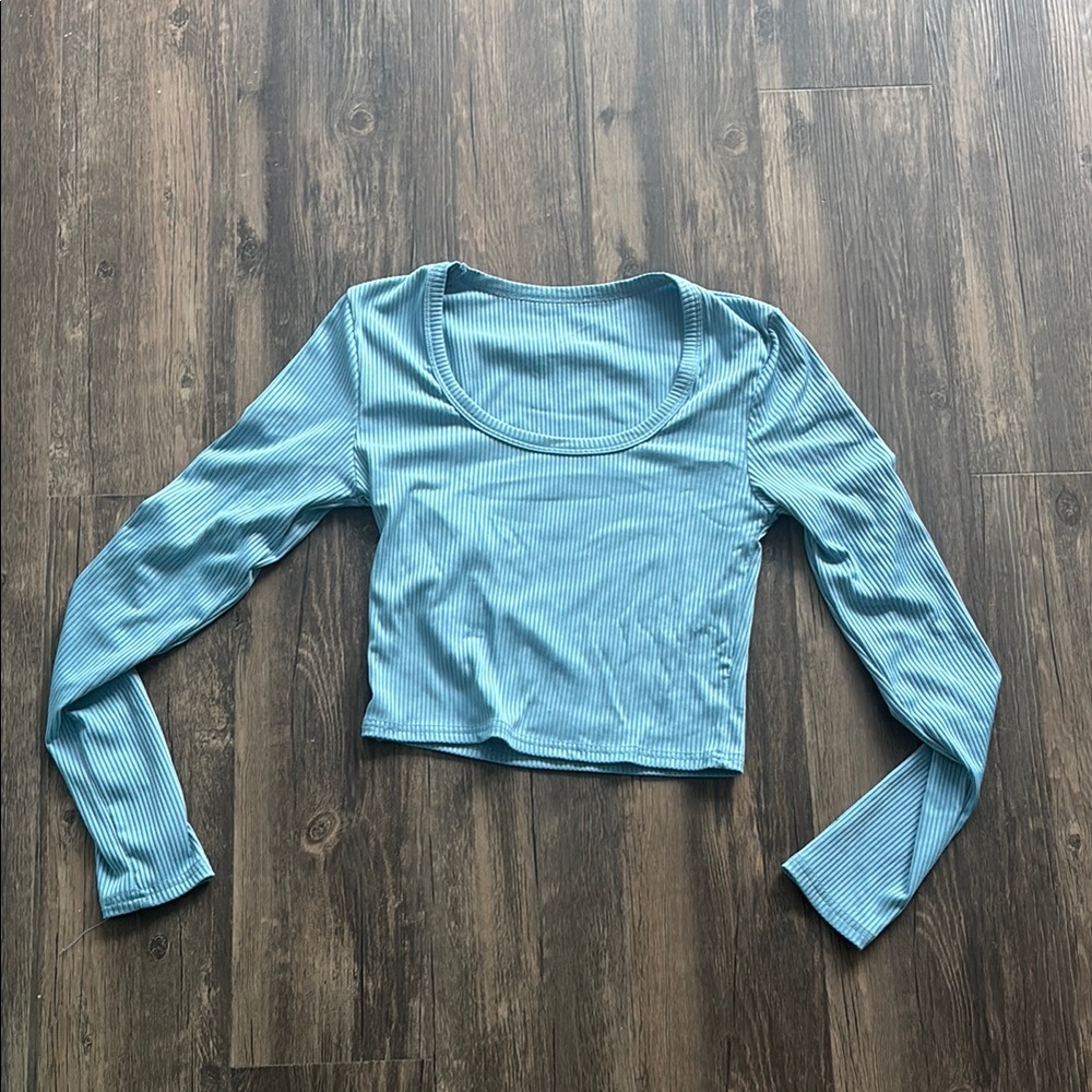 SHEIN Sky Blue Ribbed Crop Top